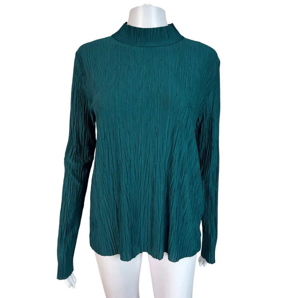 ZARA Womens Small Top Blouse Green Crinkle Texture Minimalist Basic Capsule Boho